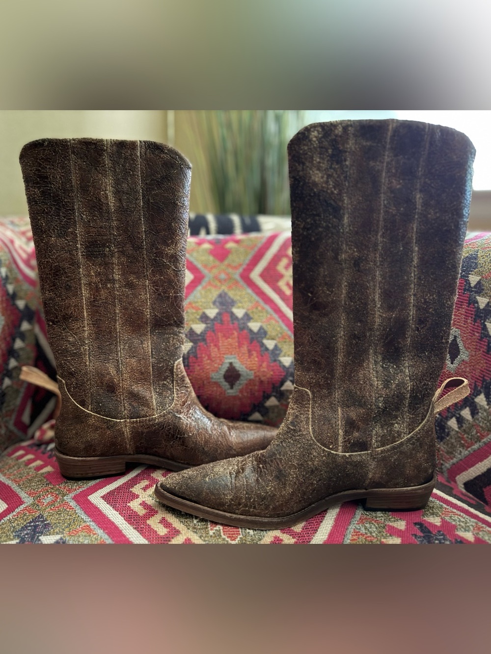 Free People We The Free Distressed Leather Western Boots / Brown / Size 7.5